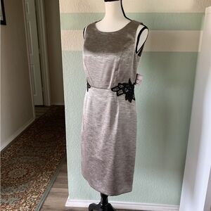 Silver Sheath Midi Dress with Crew Neck for Cocktail